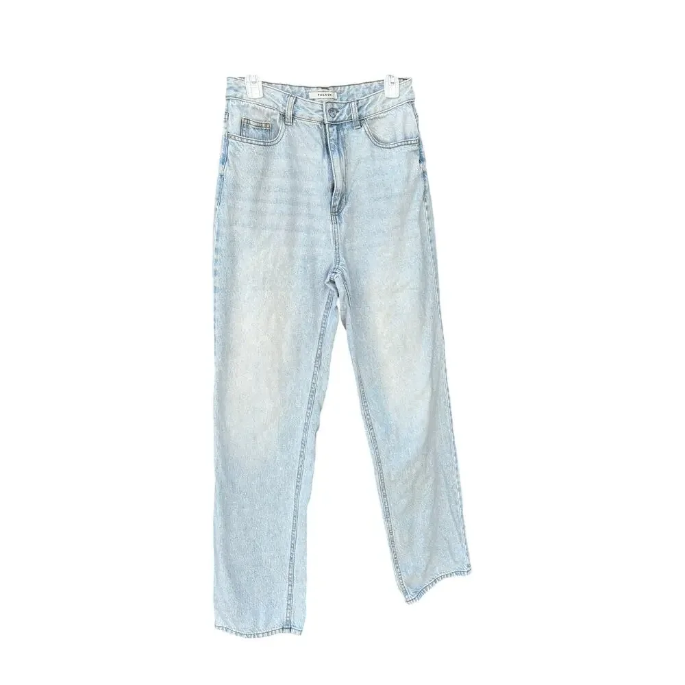 PacSun High Rise Straight Leg Jeans Women 28x31 Light Wash Denim Blue - Picture 3 of 10